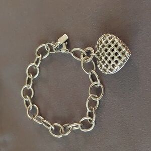 JLO Jennifer Lopez Silver Toned Clear Rhinestone Heart Charm Bracelet